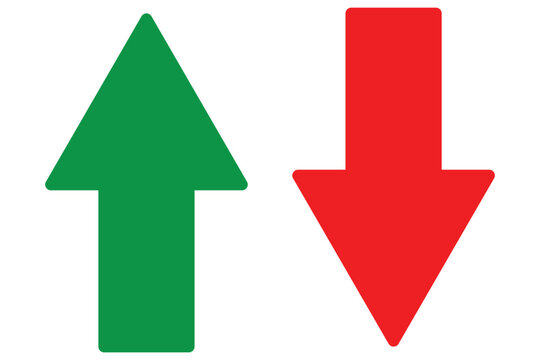 Red down green up arrow icon sign vector. up and down arrows icon vector. Upward, downward arrows isolated on white background. 