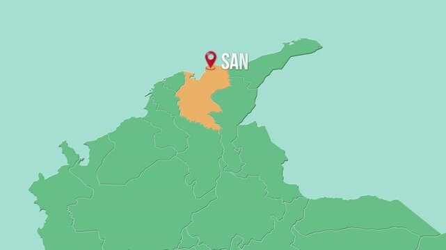 Mapa de Colombia con divisi&oacute;n pol&iacute;tica resaltando el estado Magdalena con su capital Santa Marta