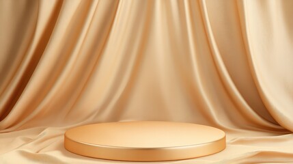 Golden Silk Fabric Background with Raised Platform for Luxury Product Display