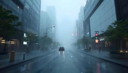 traffic in the city with fog