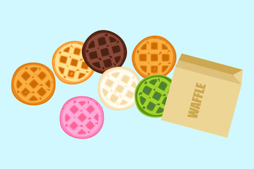 Food vector illustration. Bakery. Crispy waffles, handmade bread. Cooking. Sweet products. Sweet products. Food menu. Blank isolated on white background. For posters, signs, cards, and advertisements