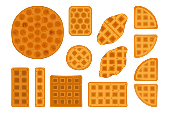 Food vector illustration. Bakery. Crispy waffles, handmade bread. Cooking. Sweet products. Sweet products. Food menu. Blank isolated on white background. For posters, signs, cards, and advertisements