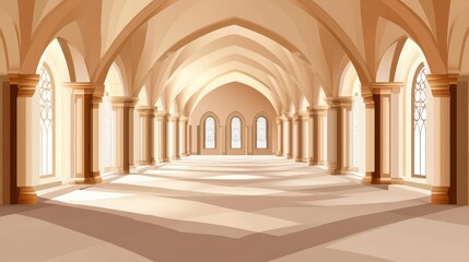 Obraz premium Elegant Interior of a Spacious Hall with Arching Ceilings and Light