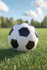 Fototapeta premium Soccer ball on grass lawn. Outdoor activity.