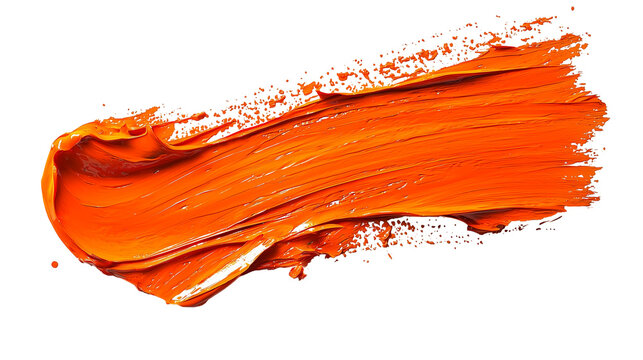 Bold orange paint stroke with thick textured brush marks, artistic abstract design, isolated on transparent background 