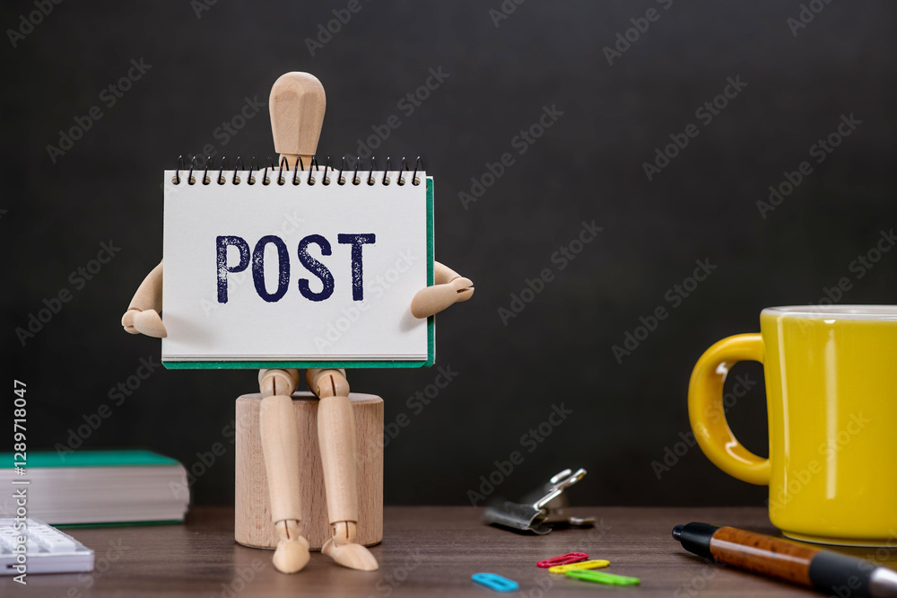 Poster there is notebook with the word post. it is as an eye-catching image.