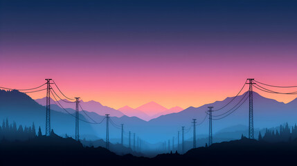 Fototapeta premium Pink And Purple Sunset Over Silhouetted Mountains