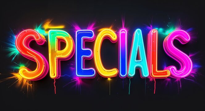 daily specials colorful neon graffiti lettering on plain black background