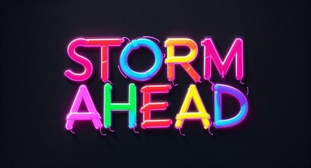 Fototapeta premium storm ahead colorful neon graffiti lettering on plain black background