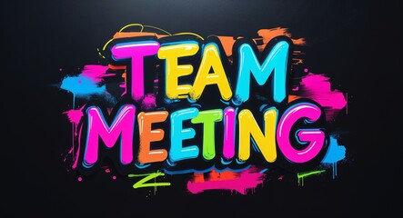Obraz premium team meeting colorful neon graffiti lettering on plain black background