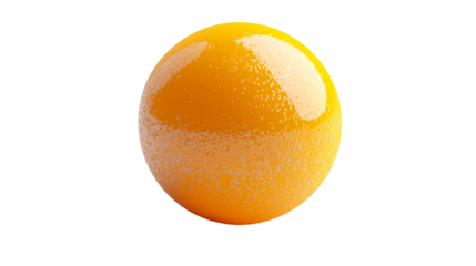 Bright yellow-orange table tennis ball with smooth glossy surface, isolated on transparent background 