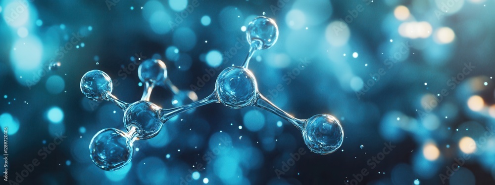 Aufkleber abstract representation of molecular structure with bubbles and blue background in scientific concep