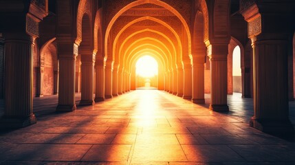 Serene Sunlight Through Arched Columns in Ancient Architecture