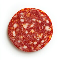 Fototapeta premium Single slice of pepperoni on white background
