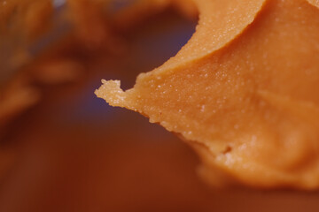 Close up of expired peanut butter texture. Eating rancid peanut butter can lead to tummy troubles...
