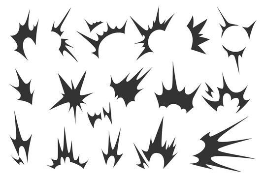 Explosion shapes or dynamic elements. Impact, energy, and motion design