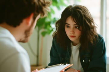 Woman Talking with Therapist in Office