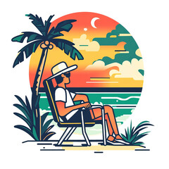 man sitting on a chair and relaxing on the beach