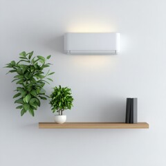 minimalist interior with air conditioner and shelf plants