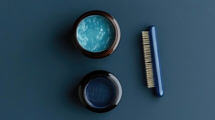 Glossy salon-quality hair products on a rich navy background