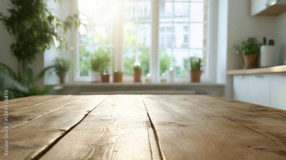 Sticker Sunny kitchen table, plants, window view