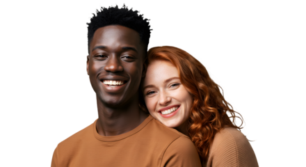 cheerful young couple standing on white background, isolated