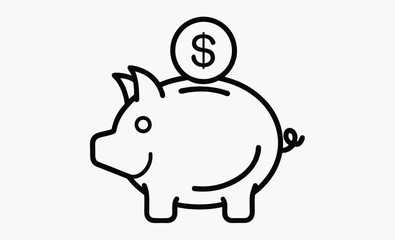 Piggy bank silhouette, dollar coin icon, savings symbol