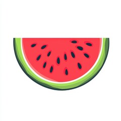 Close up of a Red Watermelon Slice with Black Seeds on White Background