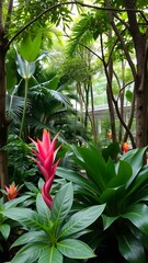 Obraz premium Exotic plants and lush green spaces in Singapore, merging nature seamlessly with urban living