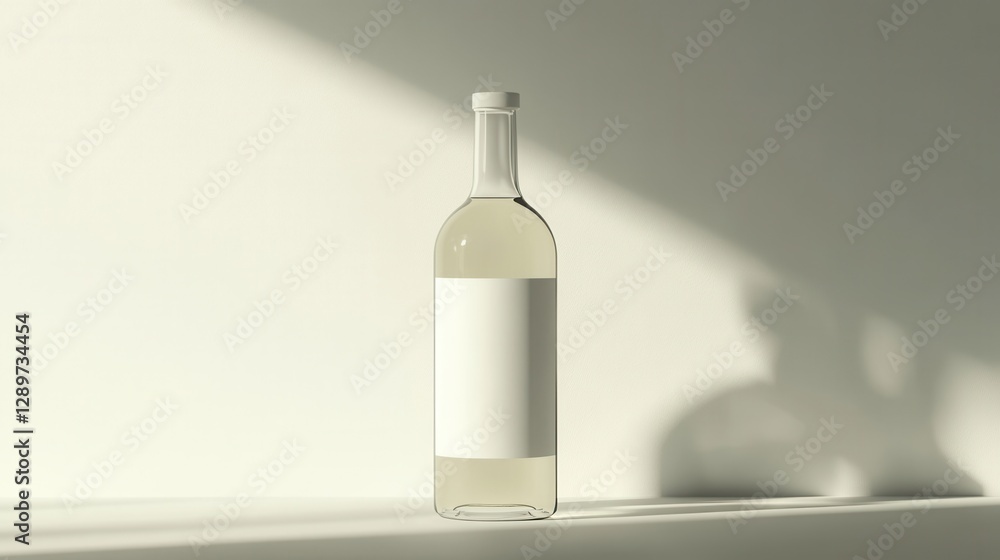 Poster minimalistic white bottle on simple background with soft shadow and natural light highlighting its e