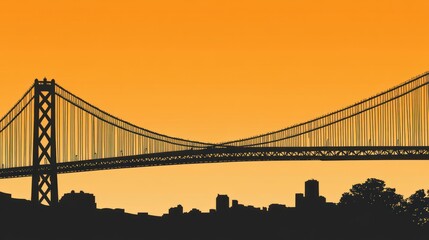 Fototapeta premium Sunset Bridge Cityscape Silhouette