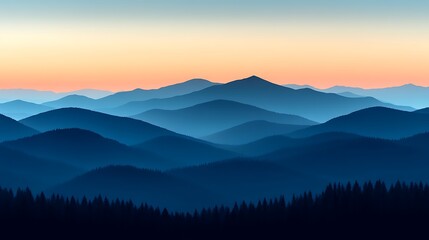 Fototapeta premium A dreamy gradient sunrise with soft lavender, pink, and gold hues illuminating rolling hills and a majestic peak.