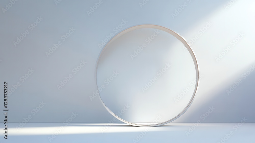 Poster minimalistic geometric circle structure casting soft shadows in serene light with background gradien