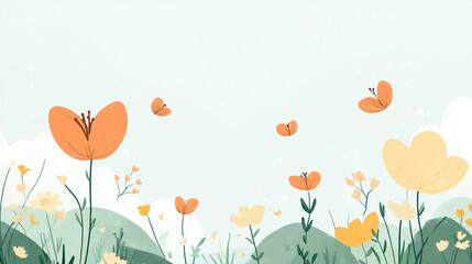 Elegant illustration of red cherry blossoms on a beige background