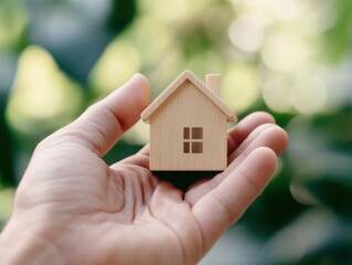 small wooden house in hand outdoors