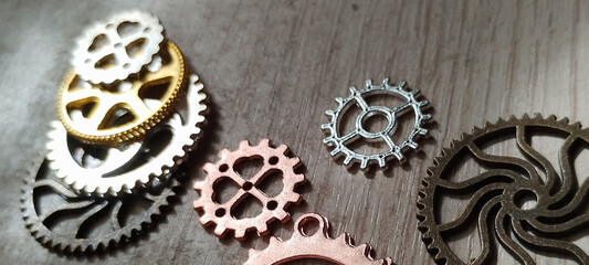 Intricate metal gears workshop product photography industrial setting close-up mechanisms and engineering