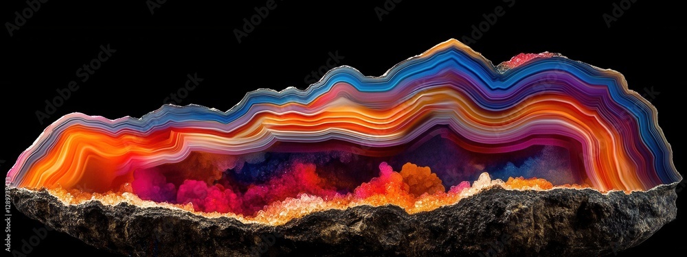 Poster vibrant layered agate stone with multicolored display of natural beauty and intricate patterns