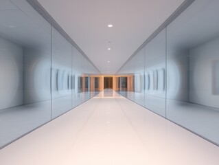 Modern white hallway with glass walls