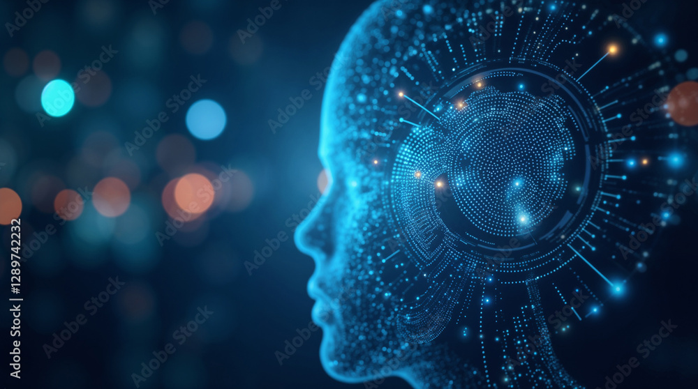 Poster abstract futuristic background on the theme of artificial intelligence and technology