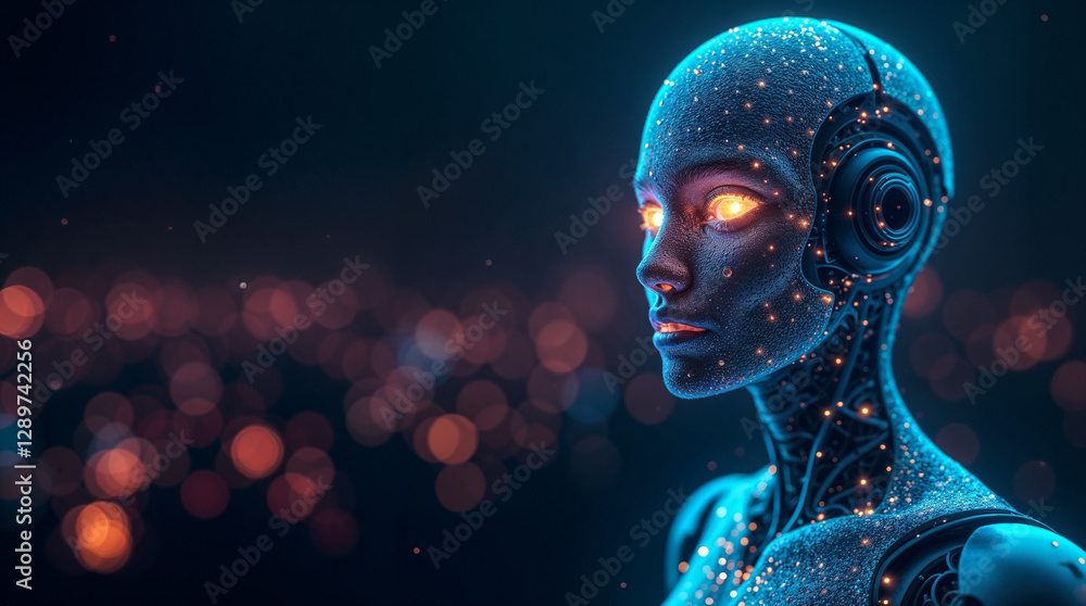 Poster abstract futuristic background on the theme of artificial intelligence and technology