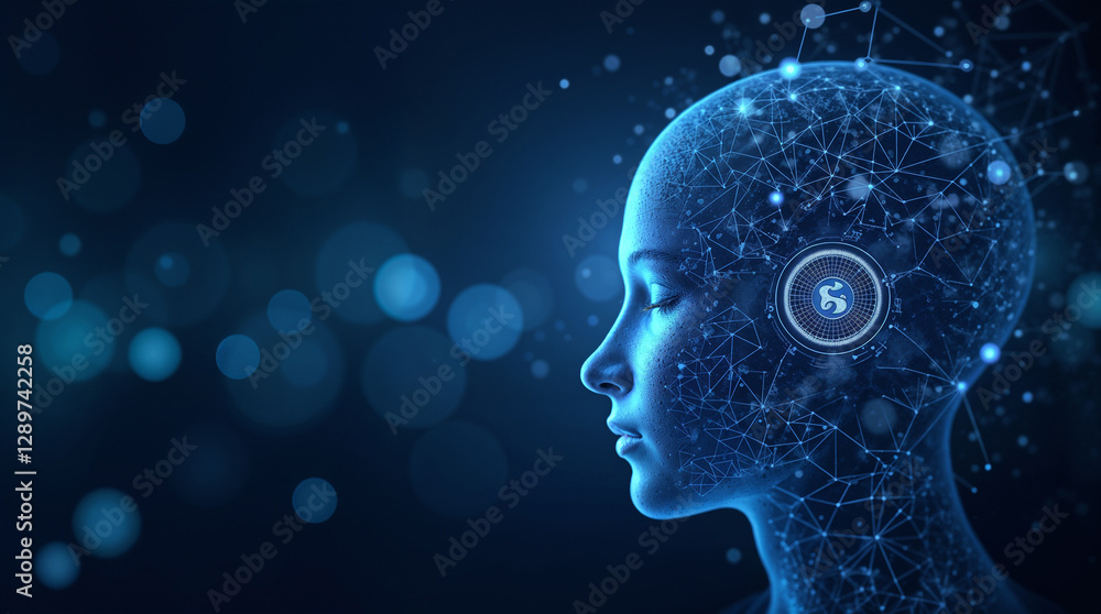 Poster abstract futuristic background on the theme of artificial intelligence and technology