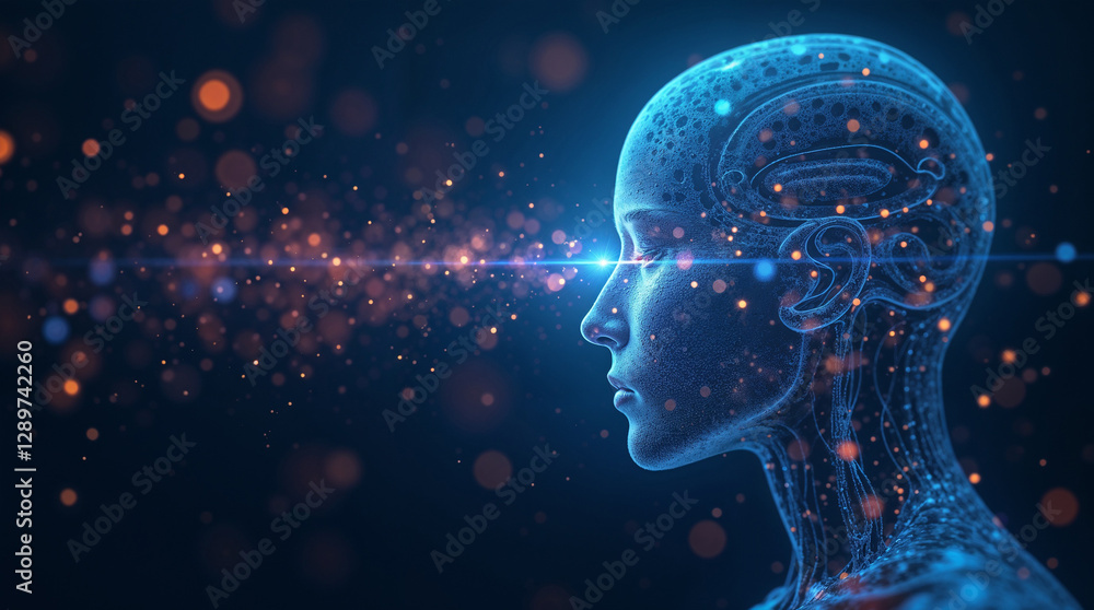 Poster abstract futuristic background on the theme of artificial intelligence and technology