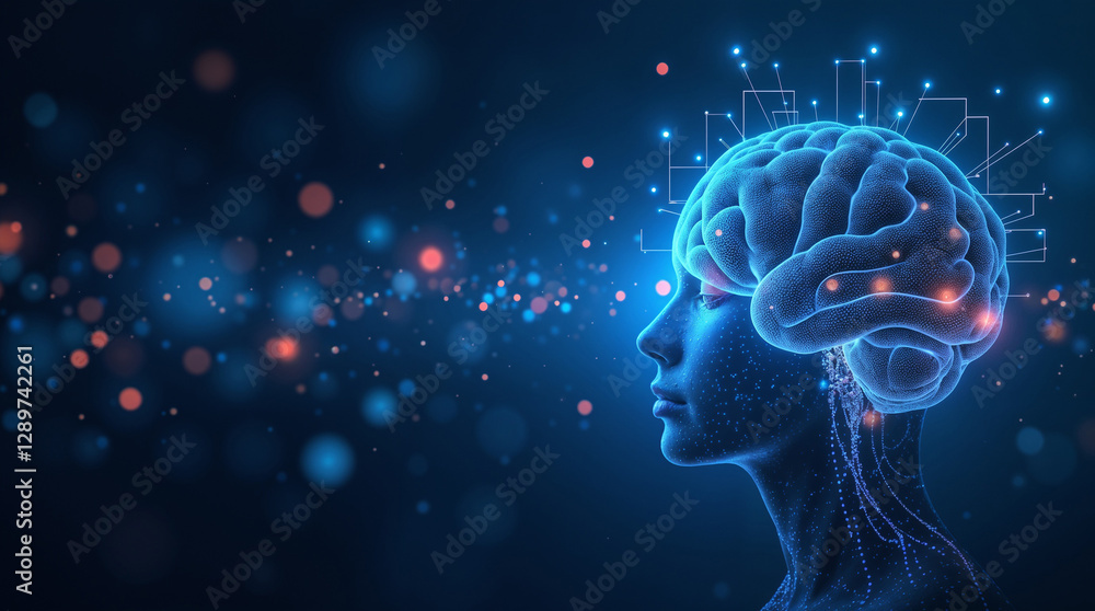 Poster abstract futuristic background on the theme of artificial intelligence and technology