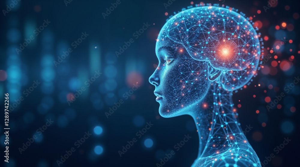 Poster abstract futuristic background on the theme of artificial intelligence and technology