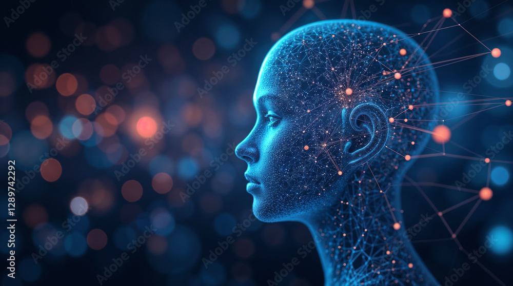 Poster abstract futuristic background on the theme of artificial intelligence and technology