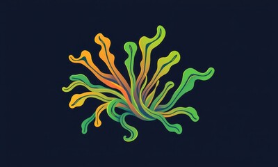 Fototapeta premium Abstract Colorful Flowing Shapes Against a Dark Background Showcasing Vibrant Green, Orange, and Yellow Fluid Strands in a Dynamic and Organic Form