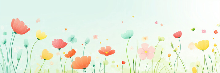 Colorful wildflowers blooming in a bright spring meadow illustration