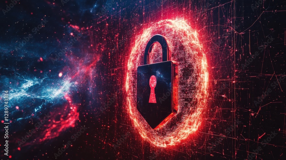 Aufkleber digital security concept displaying lock symbol with glowing effects on a deep space background