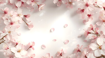 Delicate Pink Blossoms Frame Spring Floral Background