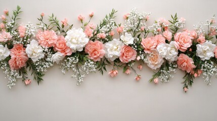 Floral Border with Peach and White Flowers